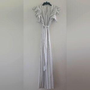 Fashion Nova White and Black Striped Jumpsuit